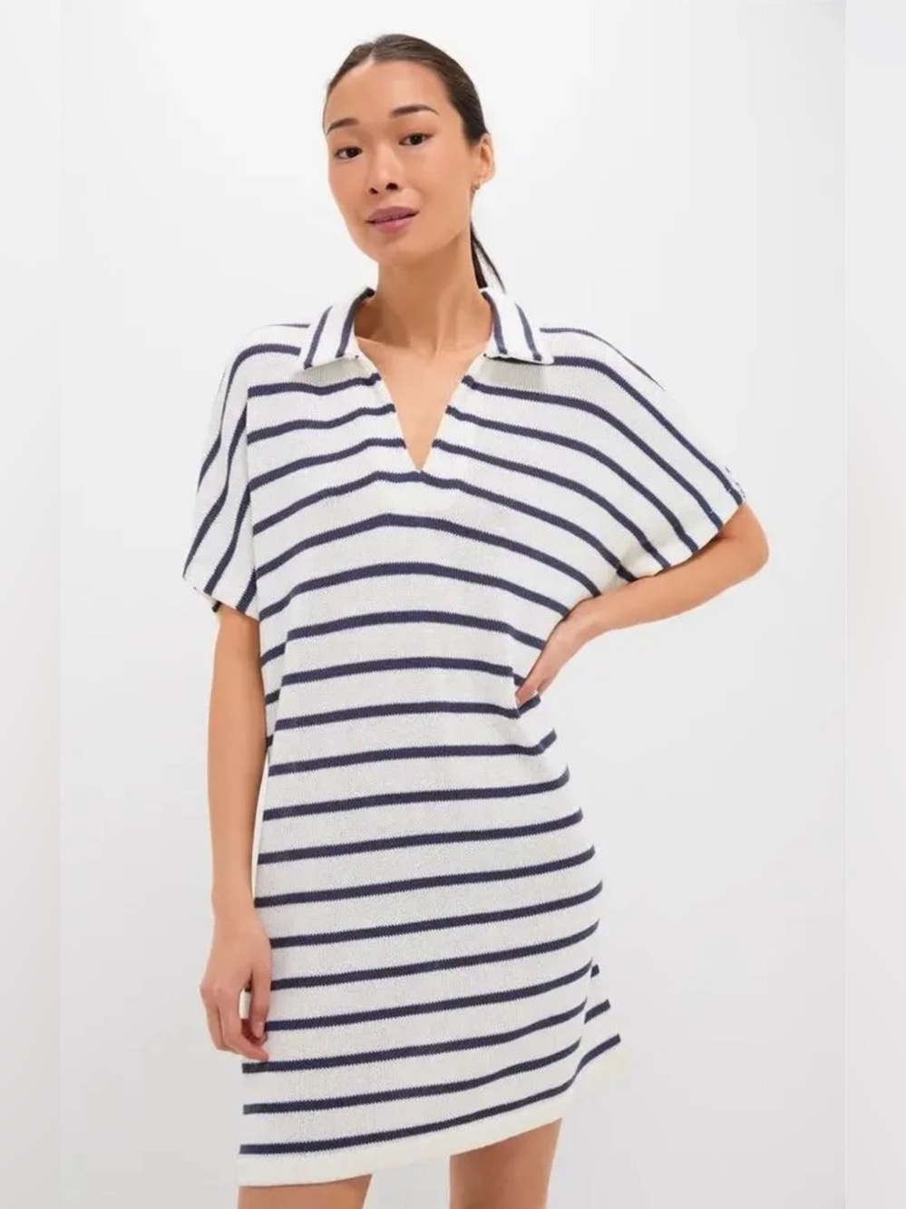 Tuckernuck Pomander Place Maren Striped Knit Polo Dress Blue & White, Sz M/L